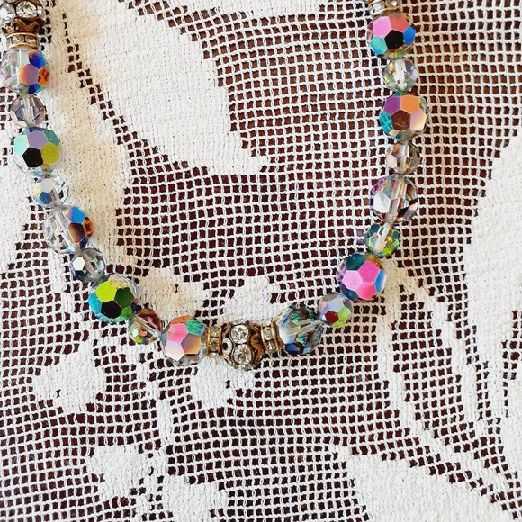 Vintage Aurora Borealis Beaded Necklace with rhinestones - Picture 2 of 10